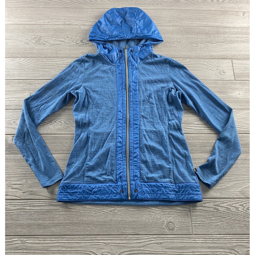 KUHL Softshell Jacket Womens Size Small Full Zip Mountain Blue Hooded Wool blend